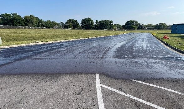 Eagle Creek airpark runway partially treated with RPE during installation