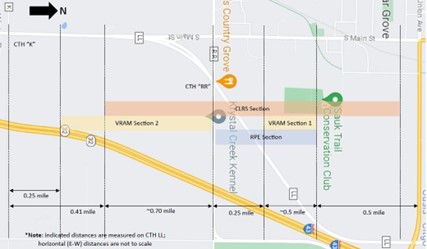 Road map of test sections in Sheboygan County