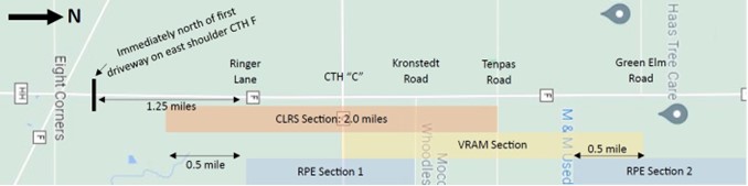 Road map of test sections in Wood County