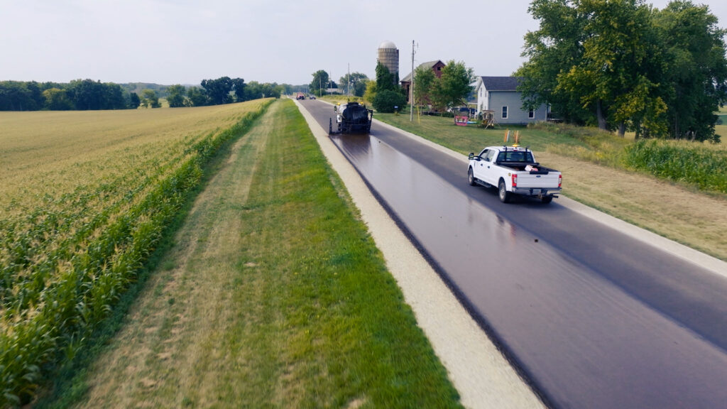 Job site photo: Rapid penetrating emulsion being applied in Dodge County Wisconsin