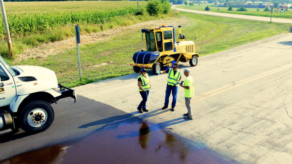 Job site photo: Rapid penetrating emulsion being applied in Dodge County Wisconsin