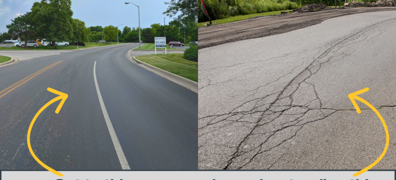 An example of a good road and a distressed road.
