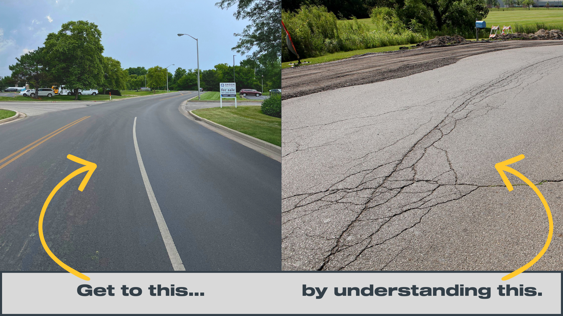 An example of a good road and a distressed road.